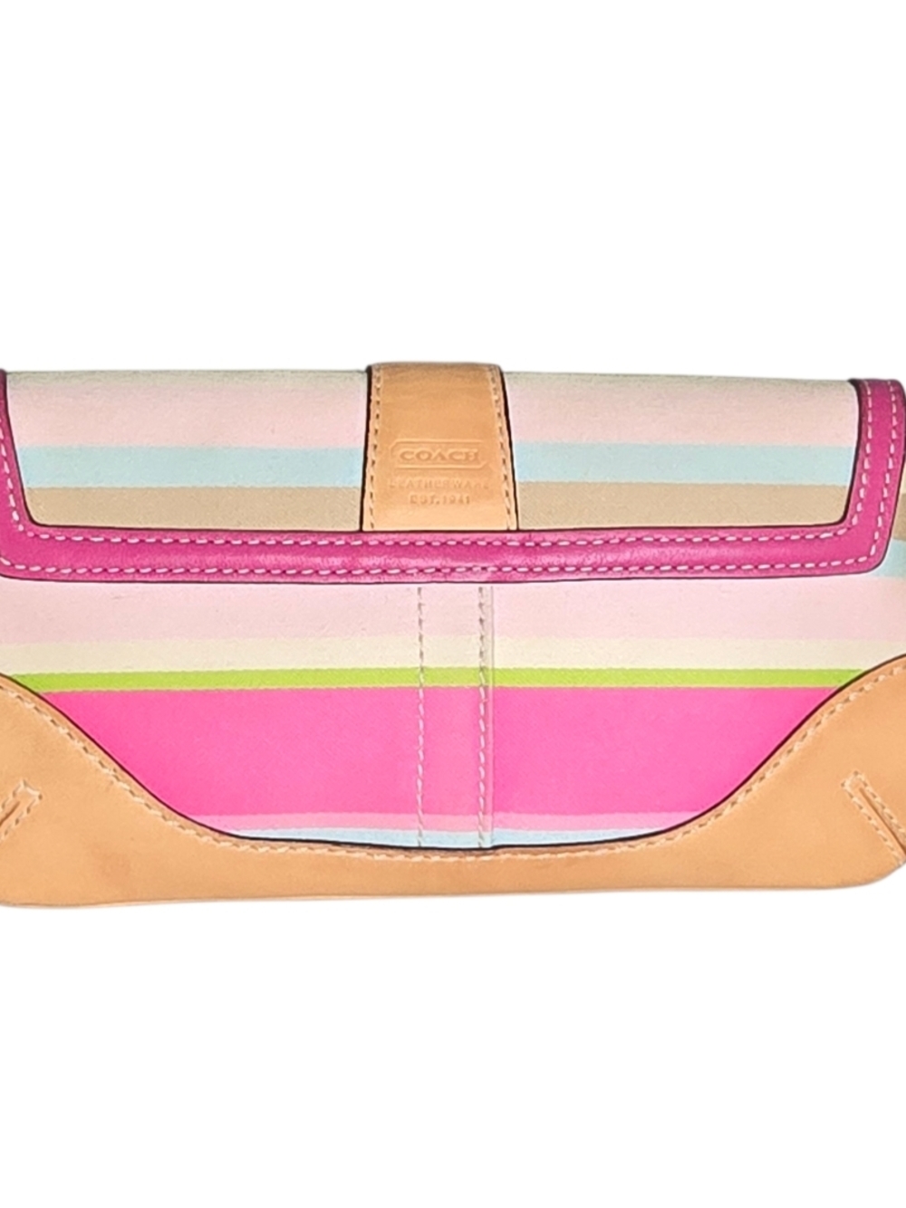 Coach Pink, Tan & Lime Stripe Wristlet Clutch - Picture 9 of 14